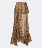 Xu Zhi Leopard-print ruffed silk maxi skirt
