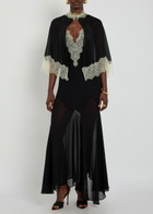 DE LA Vali Cielo Lace-trimmed Chiffon Cape and Maxi Dress Black