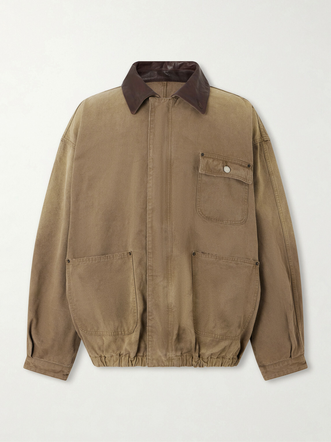 ssstein - Leather-Trimmed Garment-Dyed Cotton-Canvas Jacket - Brown