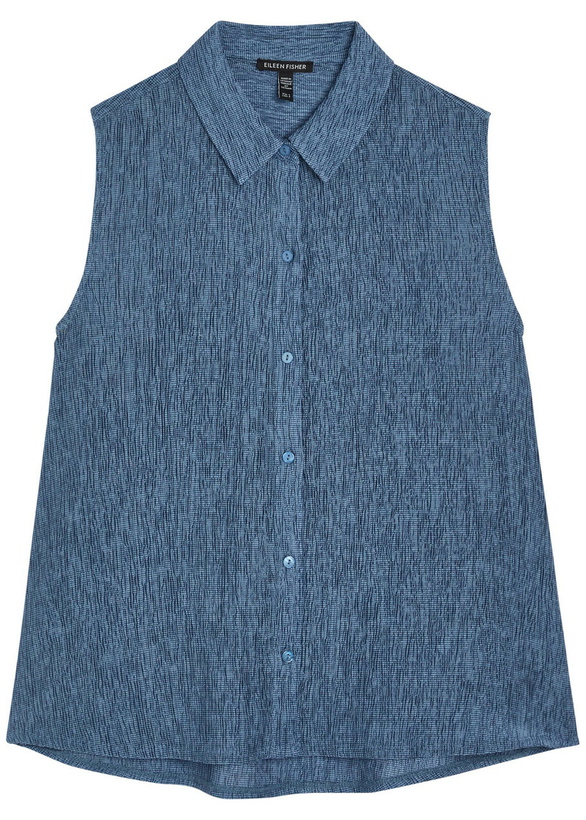 Photo: Eileen Fisher Crinkled Sleeveless Woven Shirt Blue