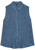 Eileen Fisher Crinkled Sleeveless Woven Shirt Blue