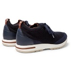 Loro Piana - 360 Flexy Walk Leather-Trimmed Knitted Wool Sneakers - Navy