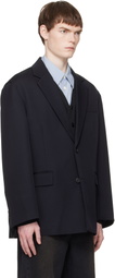 stein Navy Wool Kersey Oversized Single Breasted Blazer