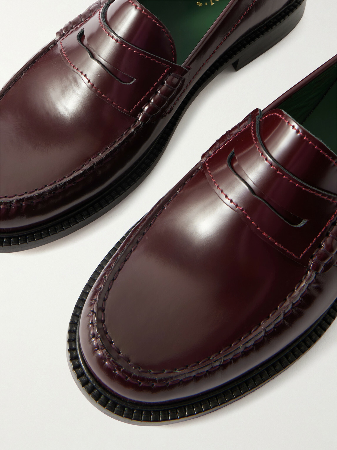 VINNY's - Yardee Polished-Leather Penny Loafers - Burgundy