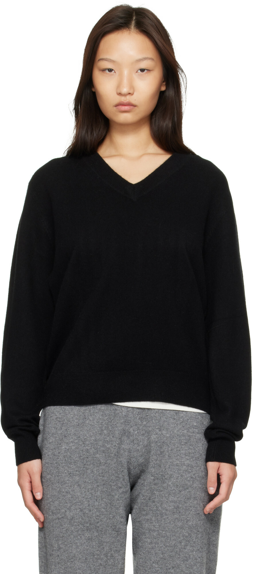 Entire Studios Black Knit Cashmere V Neck Sweater