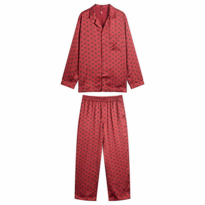 Photo: SKIMS Men's Sateen Sleep Set in Red Heart Halfdrop