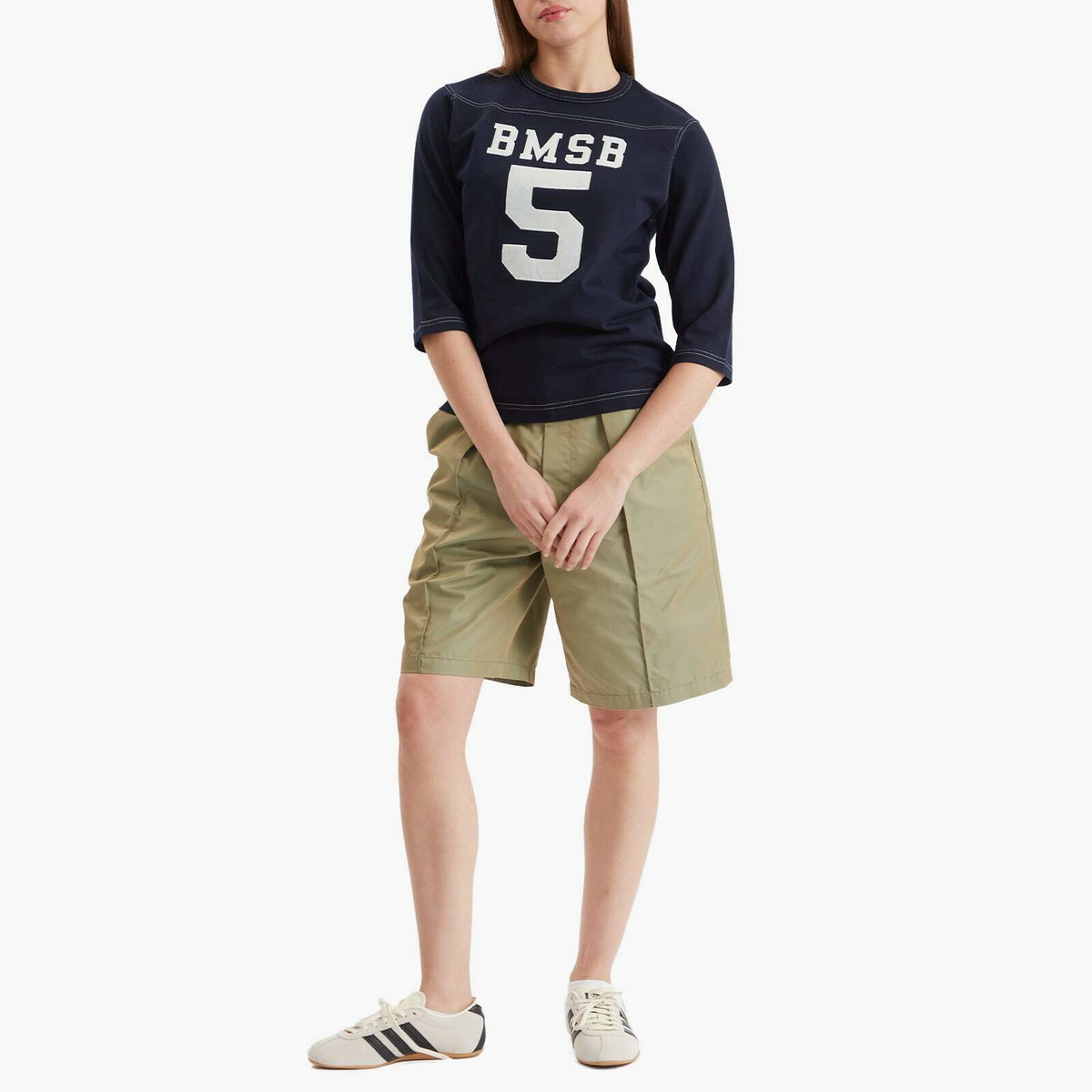 Beams Boy Women's 3/4 Sleeve Football T-Shirt in Navy 