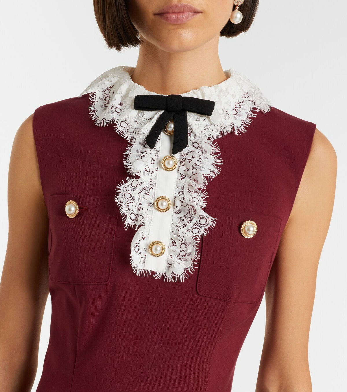 Self-Portrait Lace-trimmed crêpe minidress