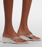 Veronica Beard Clea leather-trimmed wedge thong sandals