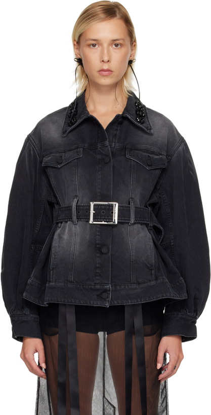 Photo: Simone Rocha Black Embellished Sculpted Belt Detail Denim Jacket