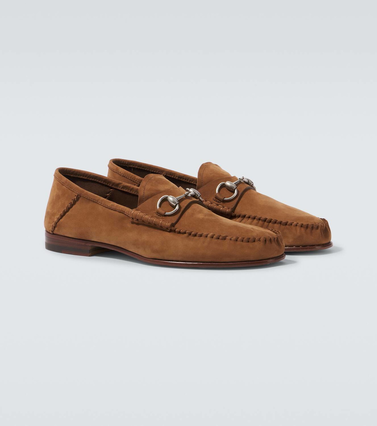 GUCCI  Brown Suede Leather  Gold But MENS SHOES  Loafers Nearly New Size 9.5 Gucci Suede shoes type loafers | Men main image 2
