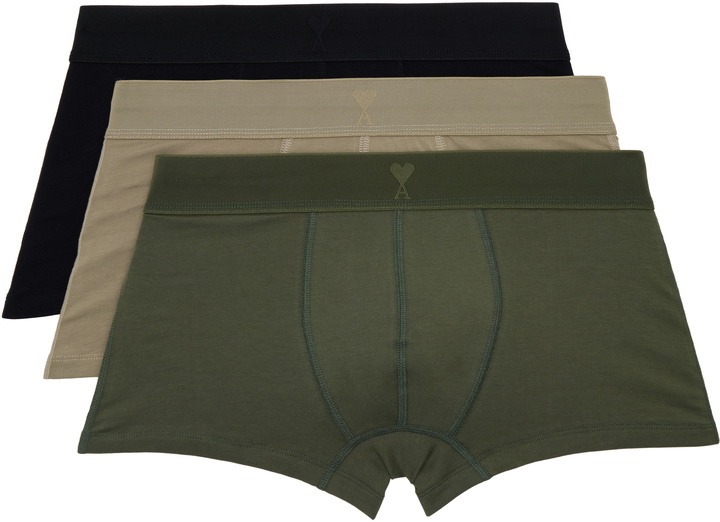 Photo: AMI Paris Three-Pack Multicolor Cotton Jersey Boxer Briefs
