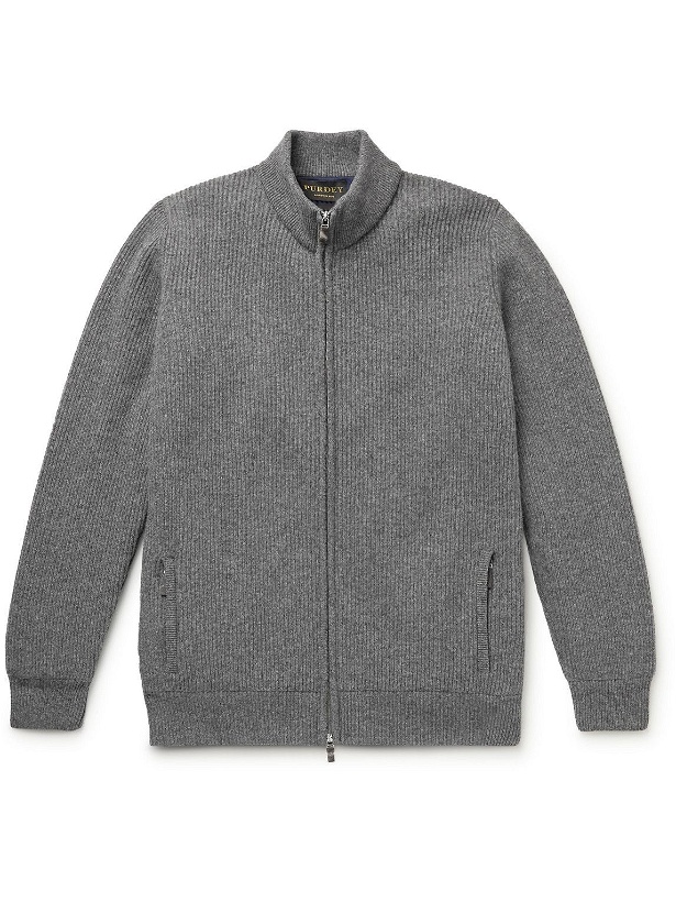 Photo: Purdey - Orkney Ribbed Wool Zip-Up Cardigan - Gray