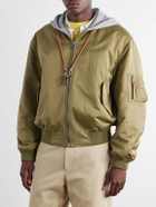 LOEWE - Anagram-Embroidered Leather and Jersey-Trimmed Satin Bomber Jacket - Green