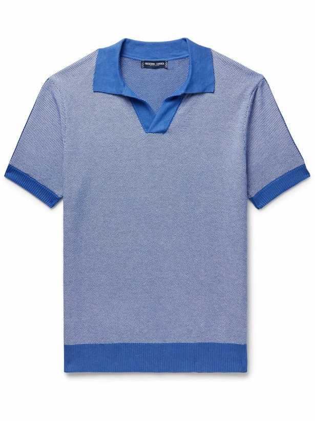 Photo: Frescobol Carioca - Rino Birdseye Cotton and Silk-Blend Polo Shirt - Blue
