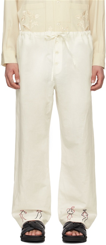 Photo: Bode White Embroidered Blackjack Trousers