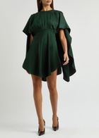 Zimmermann Eden Cascading Cape-effect Satin Mini Dress Green Dark