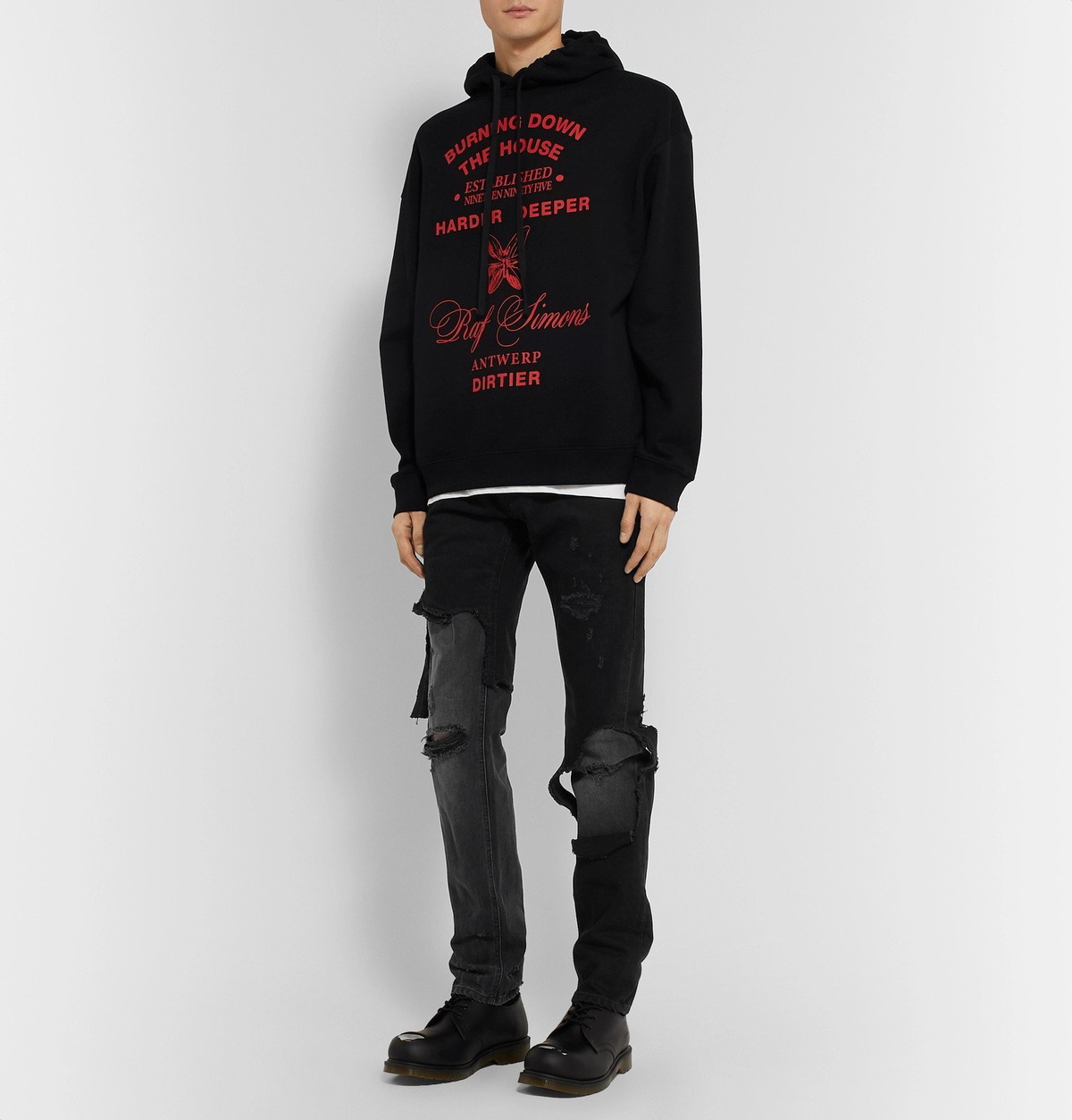 Raf Simons - Slim-Fit Panelled Distressed Denim Jeans - Black Raf
