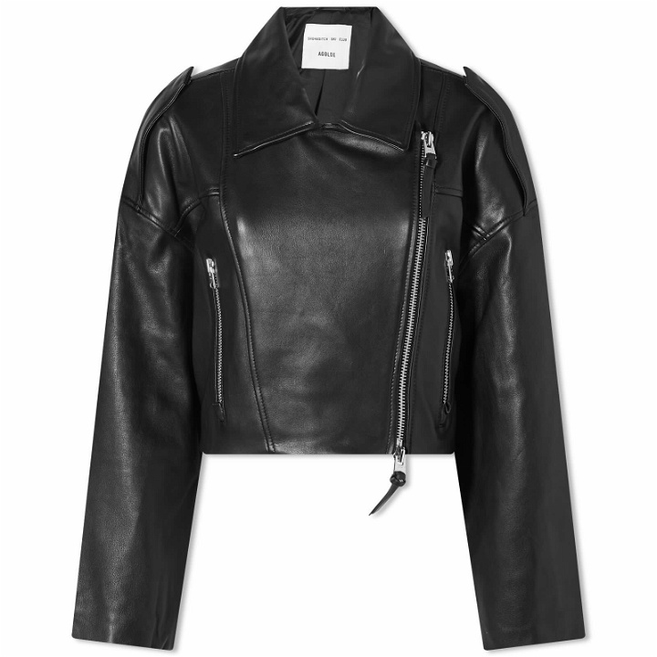 Photo: Agolde Women's Remi Crop Leather Biker Jacket in Black