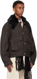 NULLUS Brown Detachable Faux-Fur Collar Jacket