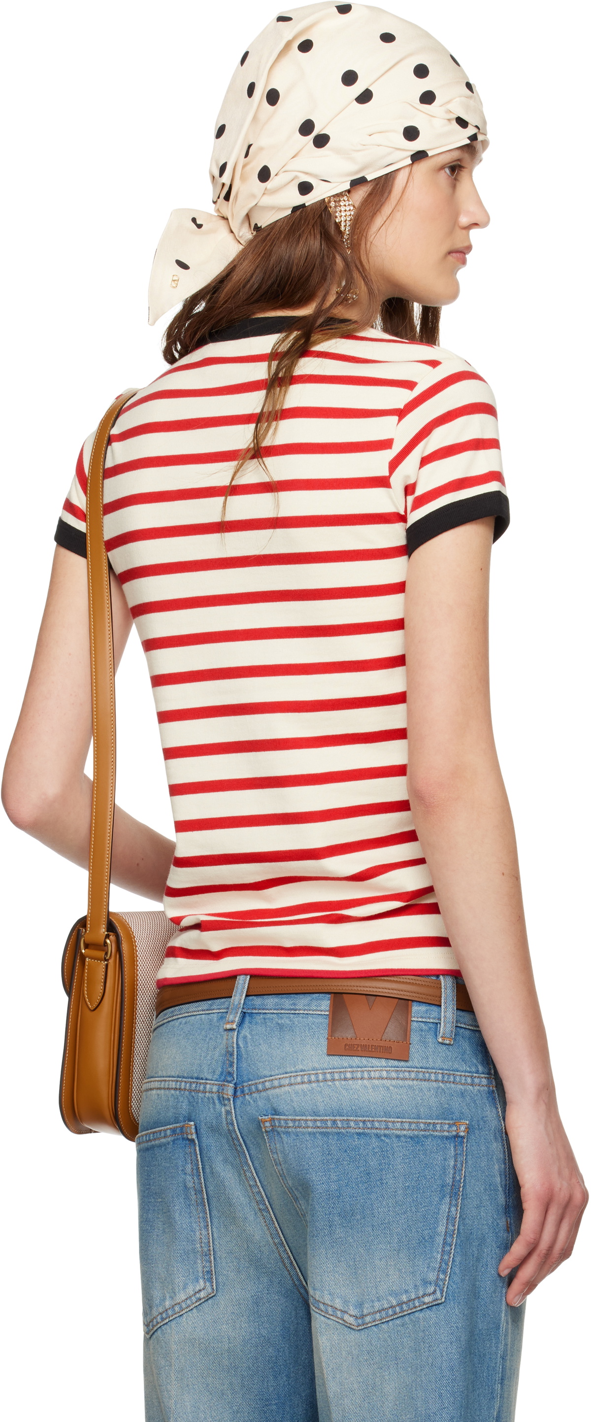 Valentino Red & Off-White Striped Jersey Cotton T-shirt Valentino