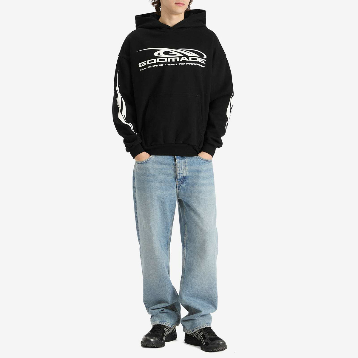 God Made Men's Road To Paradise Hoodie in Washed Black