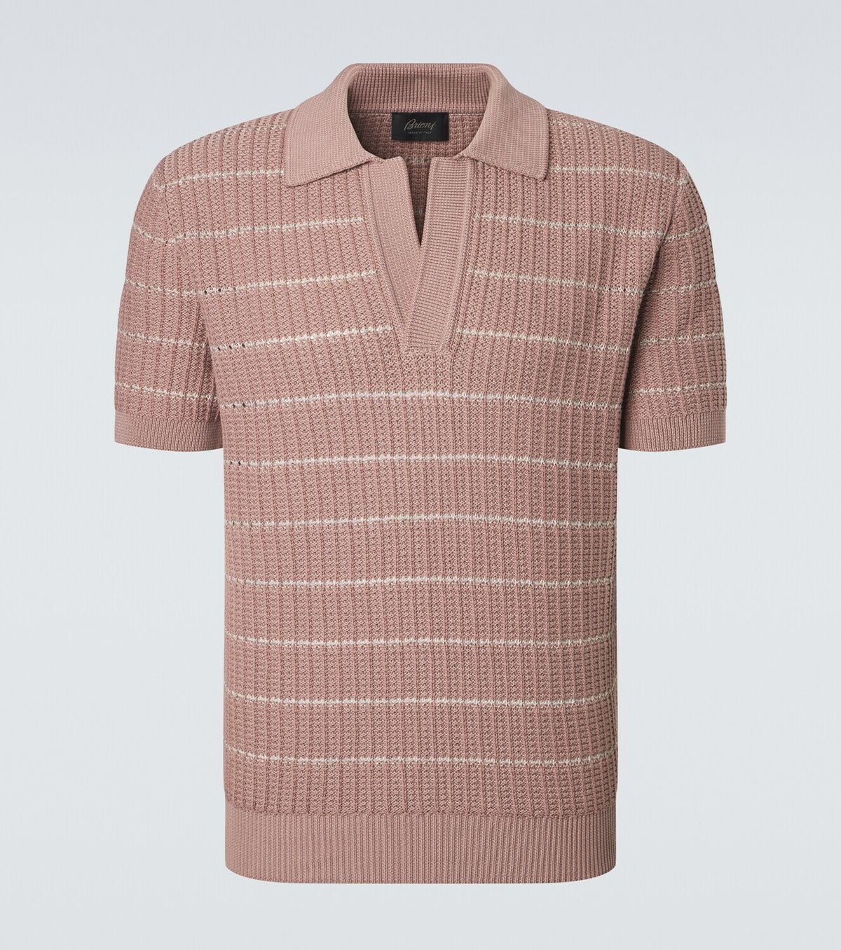 Brioni Embroidered cotton and linen polo shirt