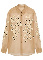 Khaite Argo Floral-appliquéd Silk-chiffon Shirt Beige