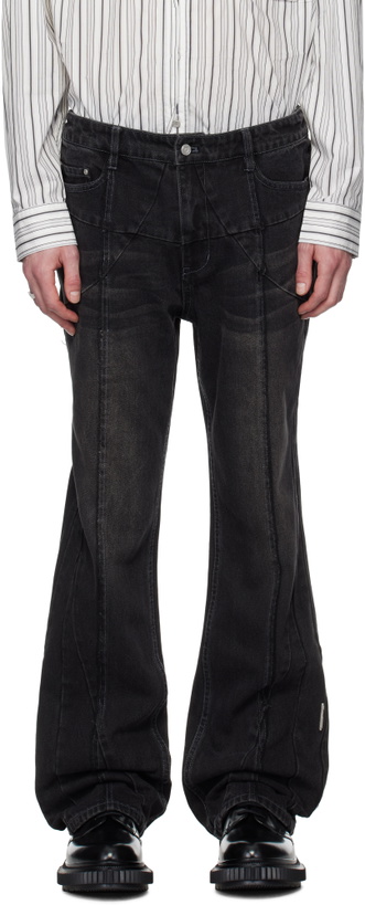 Photo: C2H4 Black Stagger Streamline Arch Raw Edge Jeans