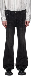 C2H4 Black Stagger Streamline Arch Raw Edge Jeans