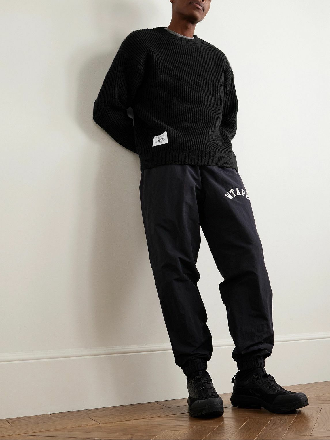 WTAPS - Logo-Appliquéd Ribbed-Knit Sweater - Black WTAPS