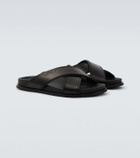Brioni Criss-Cross leather slides