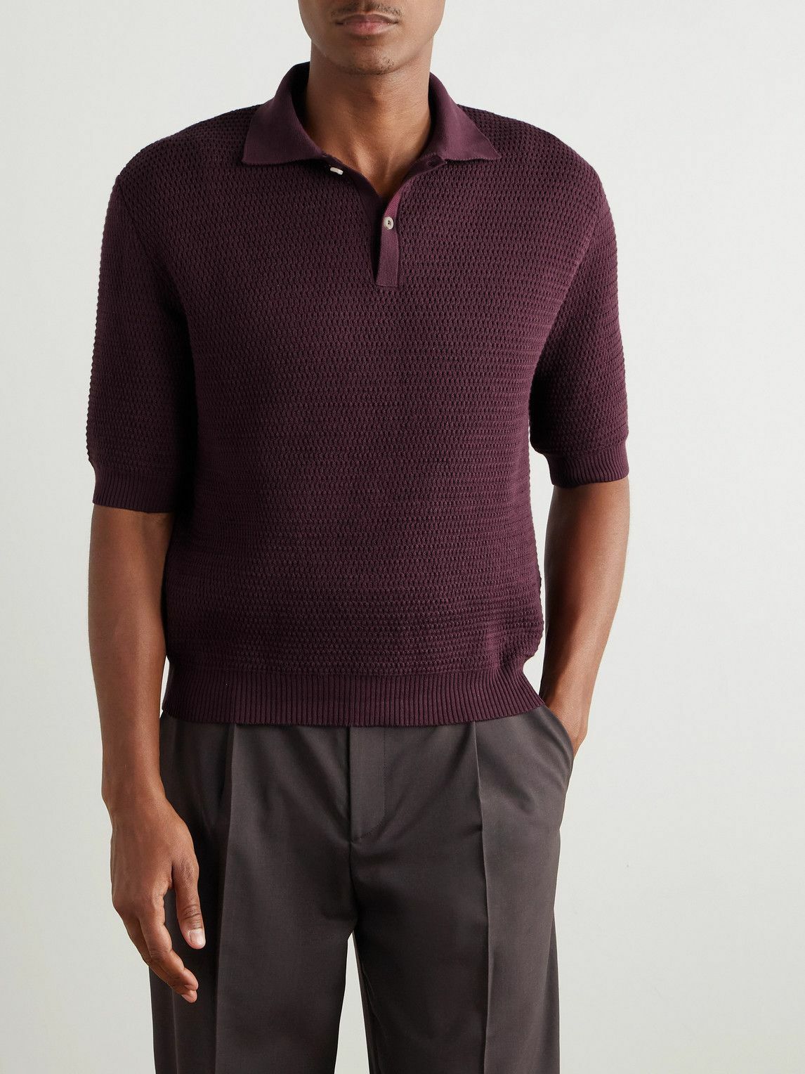 De Bonne Facture - Honeycomb Organic Cotton Polo Shirt - Purple