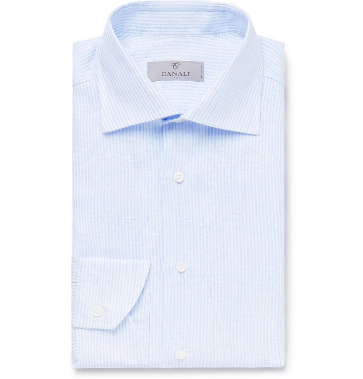 Photo: Canali - Striped Linen Shirt - Blue