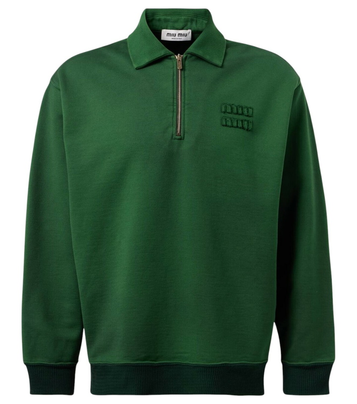 Photo: Miu Miu Logo embroidered cotton jersey sweatshirt