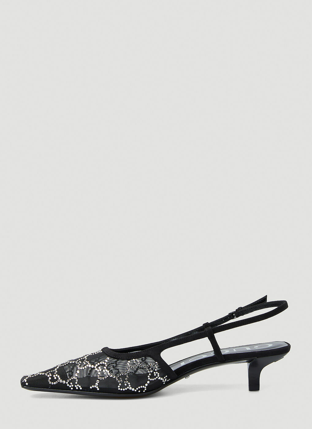 Crystal GG Slingback Kitten Heels in Black Gucci