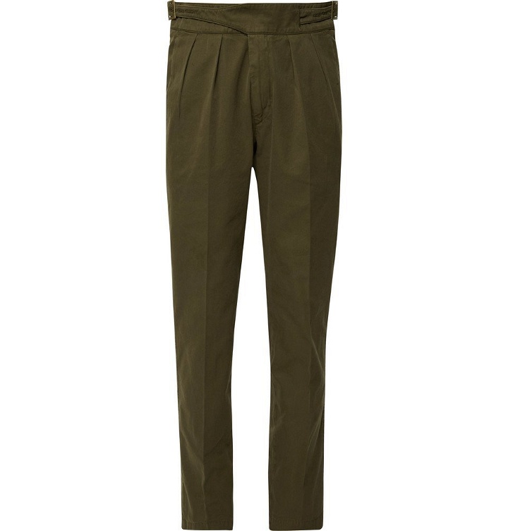 Photo: Rubinacci - Manny Tapered Pleated Cotton-Twill Trousers - Army green