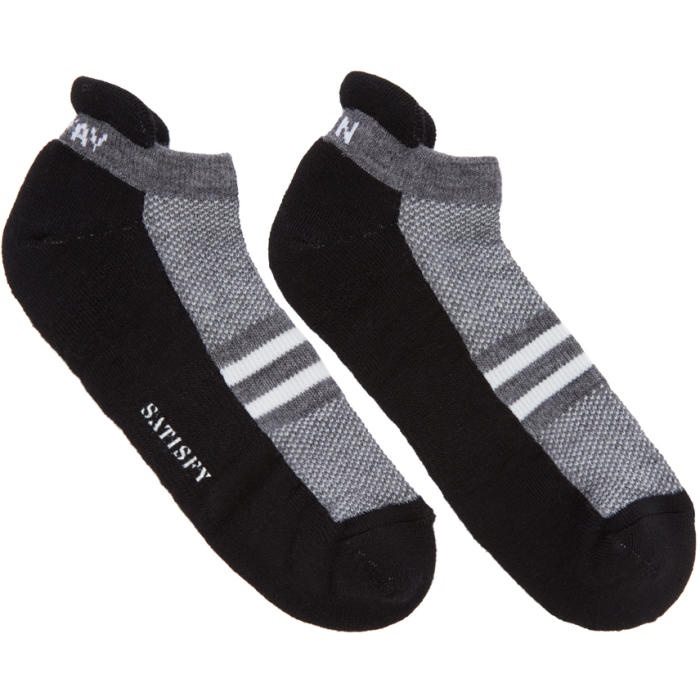 Photo: Satisfy Black and Grey Patchwork Low Socks
