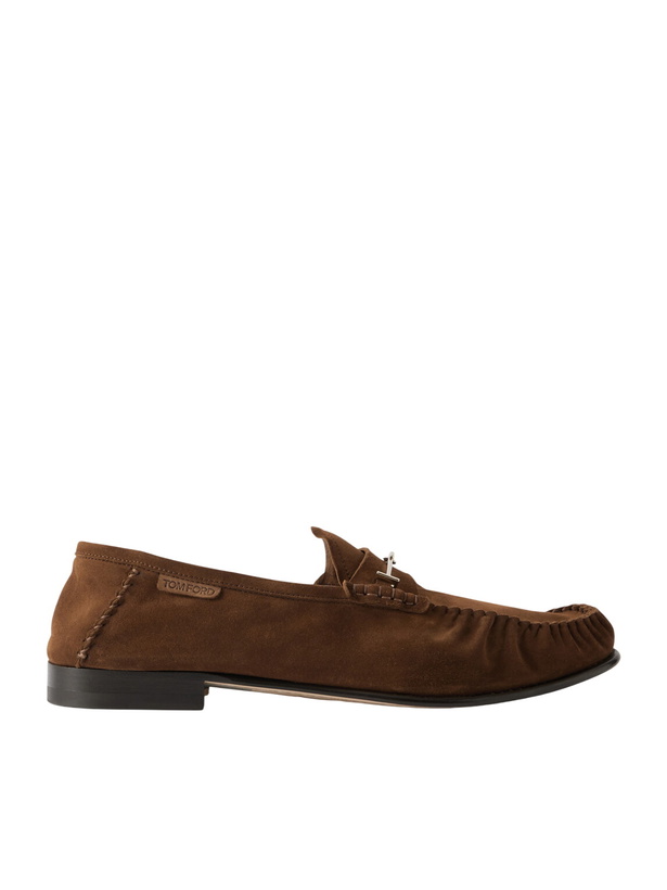 Photo: TOM FORD - Ripley Embellished Suede Loafers - Brown
