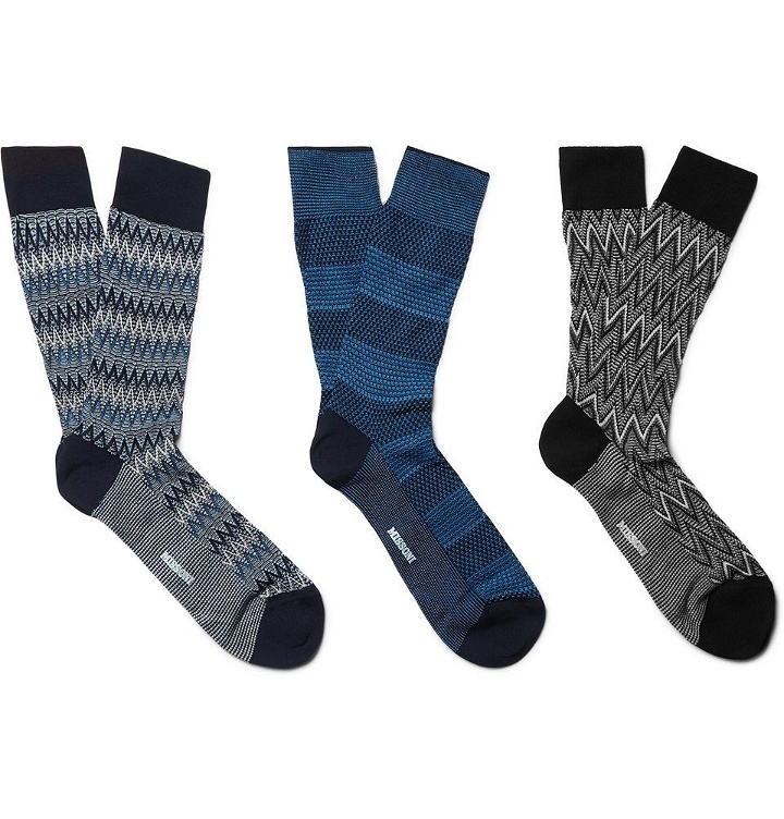 Photo: Missoni - Three-Pack Crochet-Knit Cotton-Blend Socks - Men - Multi