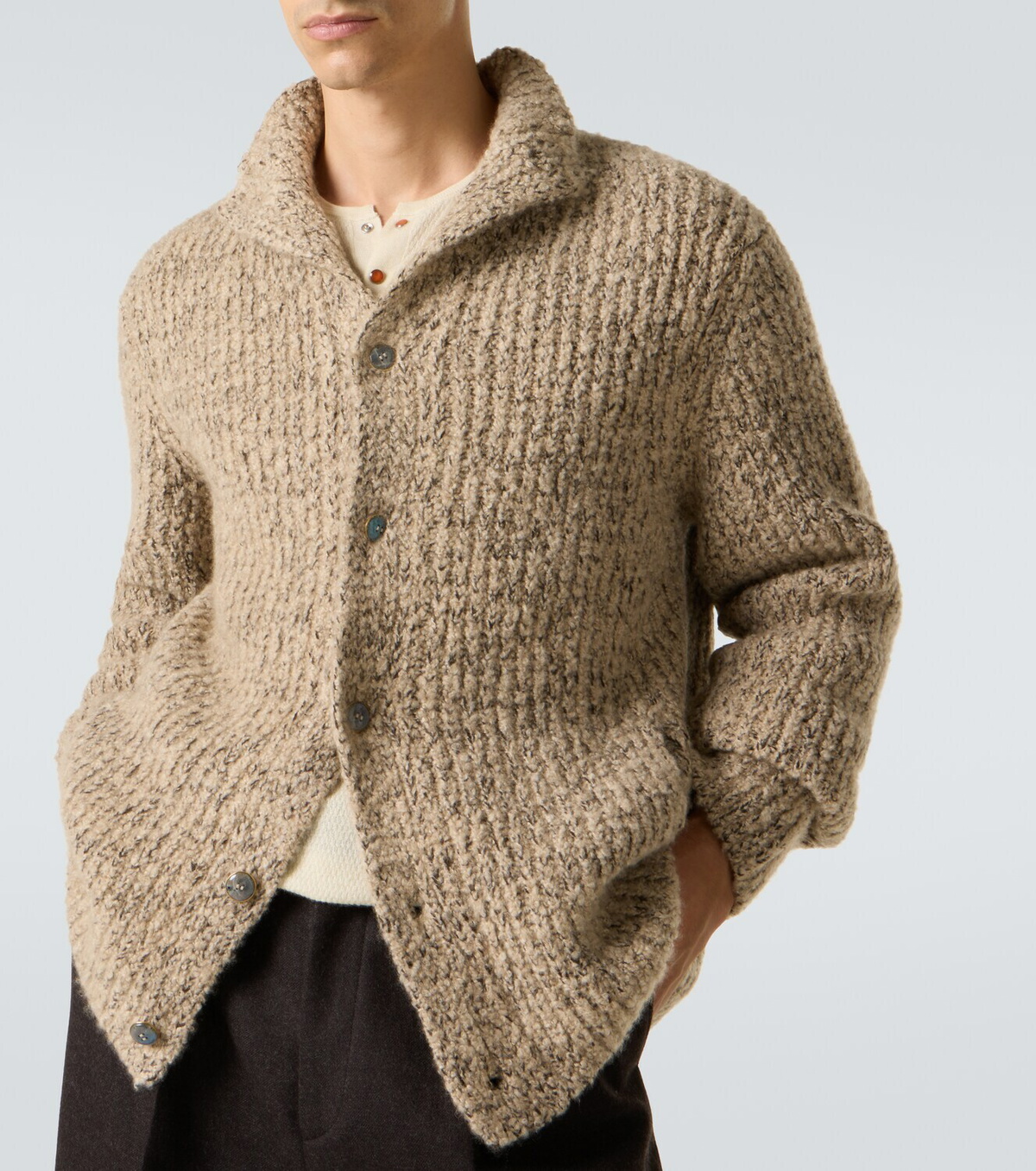 God's True Cashmere Cashmere bouclé cardigan with labradorite