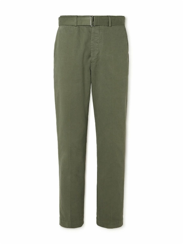 Photo: Officine Générale - Straight-Leg Belted Cotton-Twill Trousers - Green