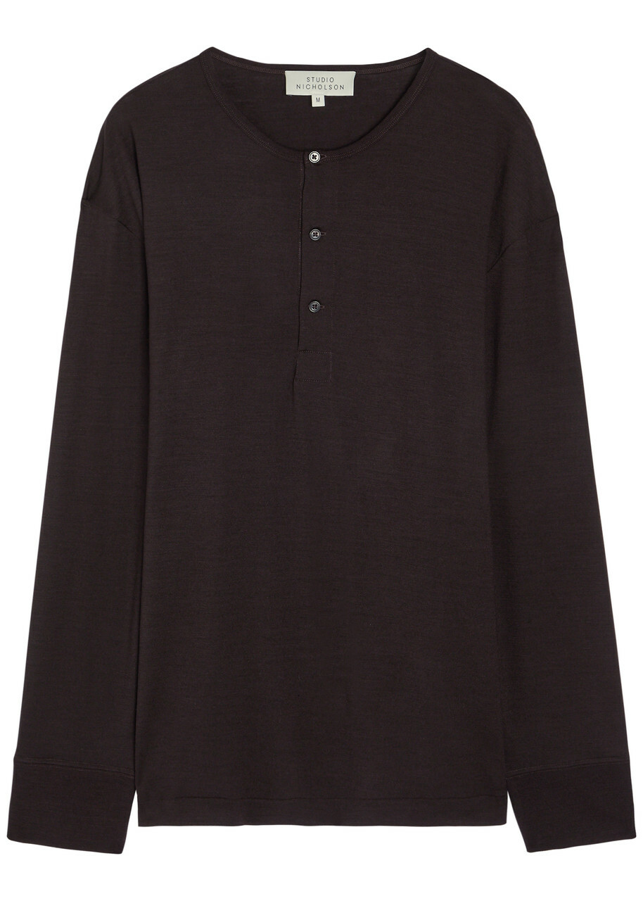Studio Nicholson Wool-jersey Henley T-shirt Purple Dark