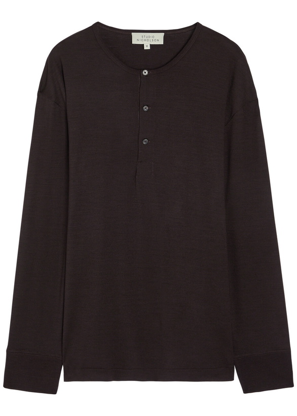 Photo: Studio Nicholson Wool-jersey Henley T-shirt Purple Dark