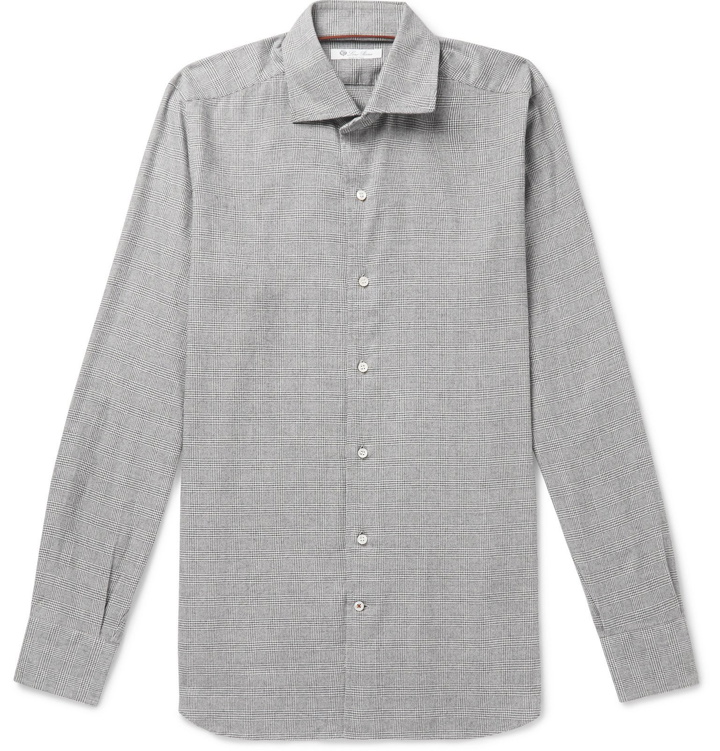 Photo: Loro Piana - Slim-Fit Prince Of Wales Checked Brushed-Cotton Shirt - Gray