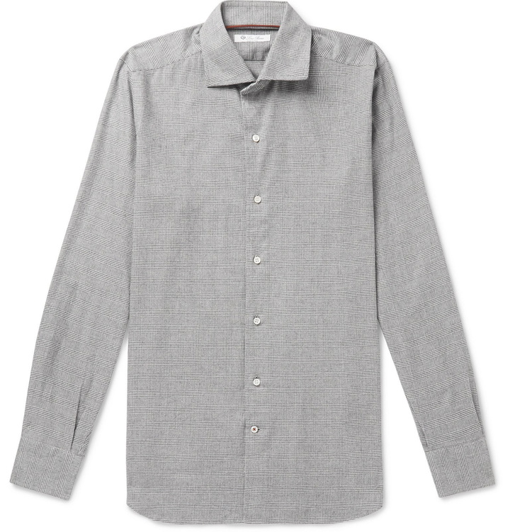 Photo: Loro Piana - Slim-Fit Prince Of Wales Checked Brushed-Cotton Shirt - Gray