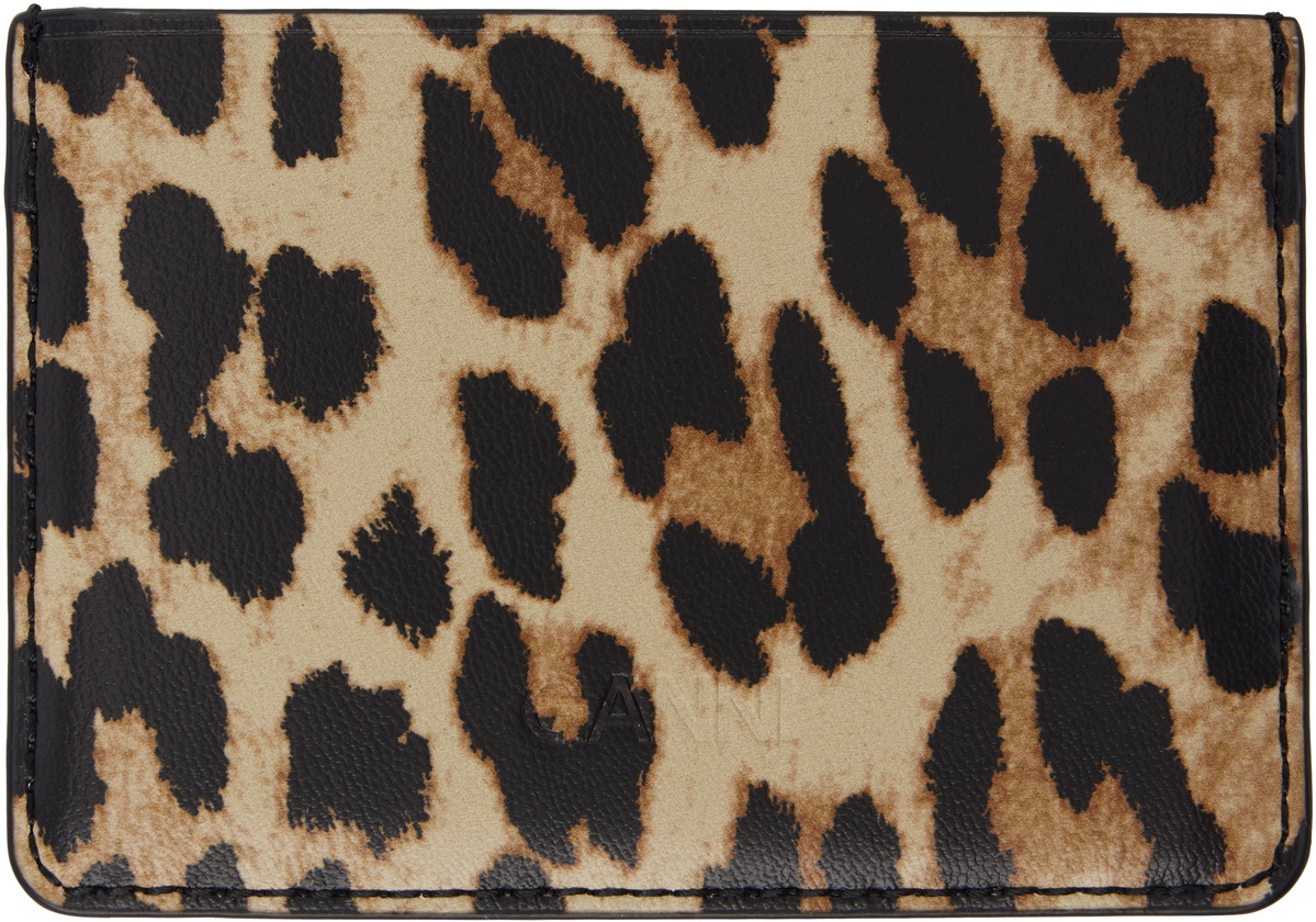 GANNI Beige Leopard Printed Bou Card Holder