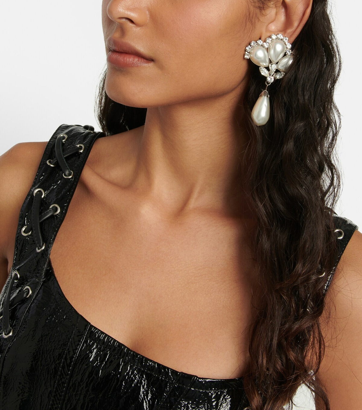 Alessandra Rich Crystal and faux pearl embellished earrings