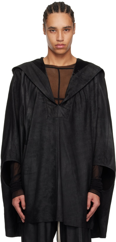 Photo: Rick Owens Black Hollywood Kaftan Leather Hoodie