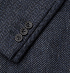 Kingsman - Slim-Fit Faux Suede-Trimmed Herringbone Wool Blazer - Blue